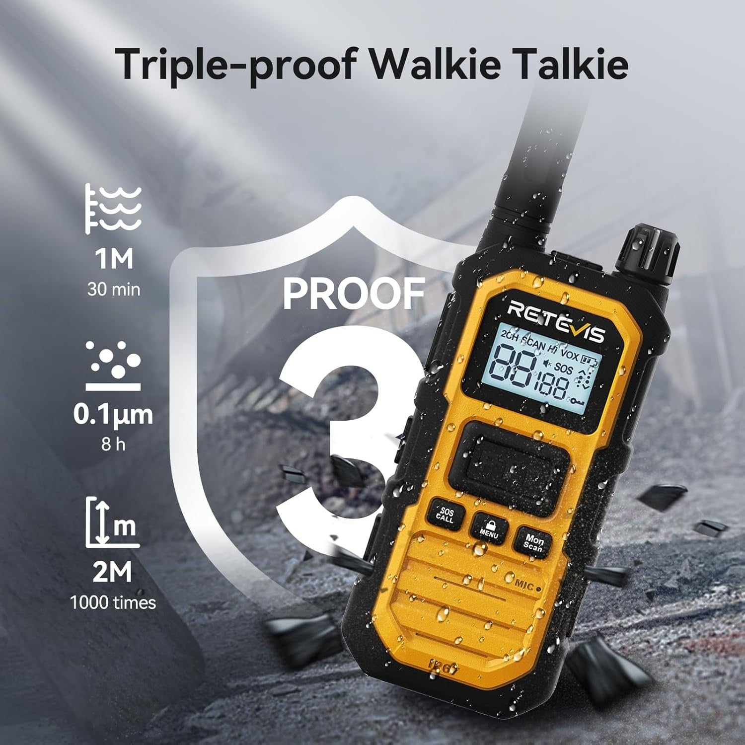 IP67 Waterproof Walkie Talkies 6 Pack Long Range Industrial Two Way Radio
