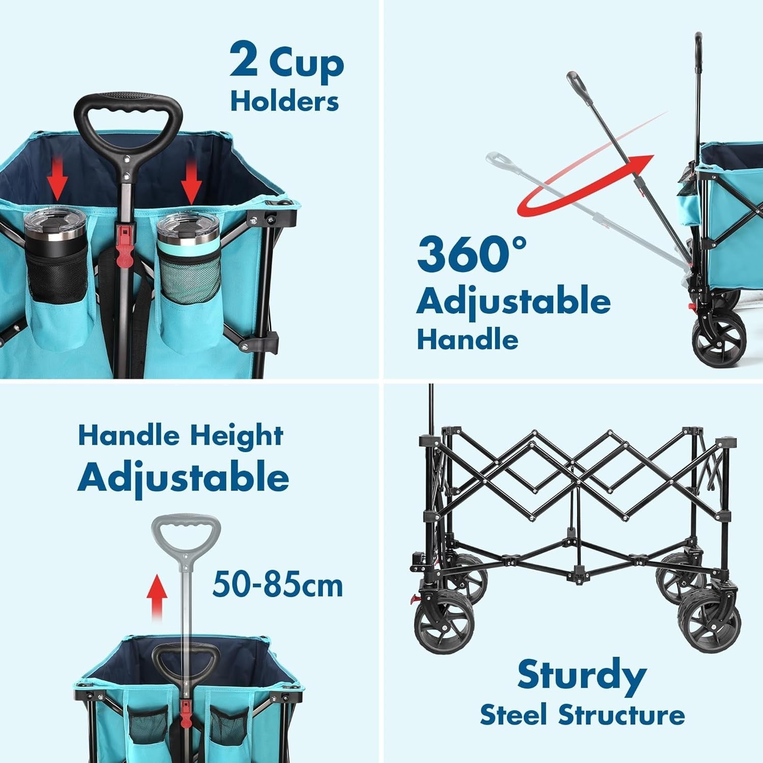 Blue 200L Folding Festival Trolley Heavy Duty Camping Beach Wagon 102kg Brakes