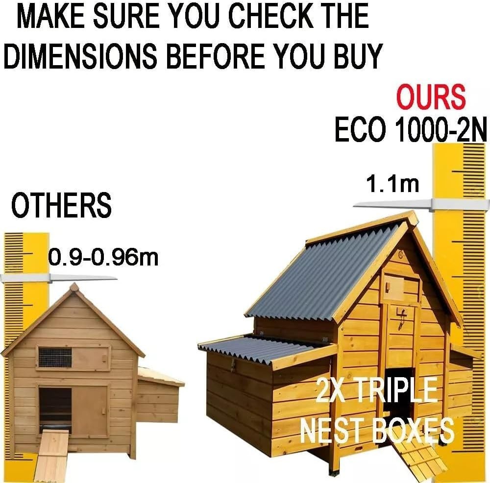 Large Wooden Chicken Coop Eco Roof Dual Pull Out Trays Nest Box 6–8 Birds
