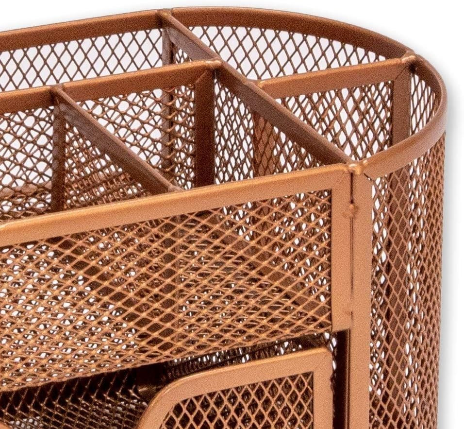 8-Compartment Rose Gold Desk Organiser with Drawer – Pen & Stationery Tidy