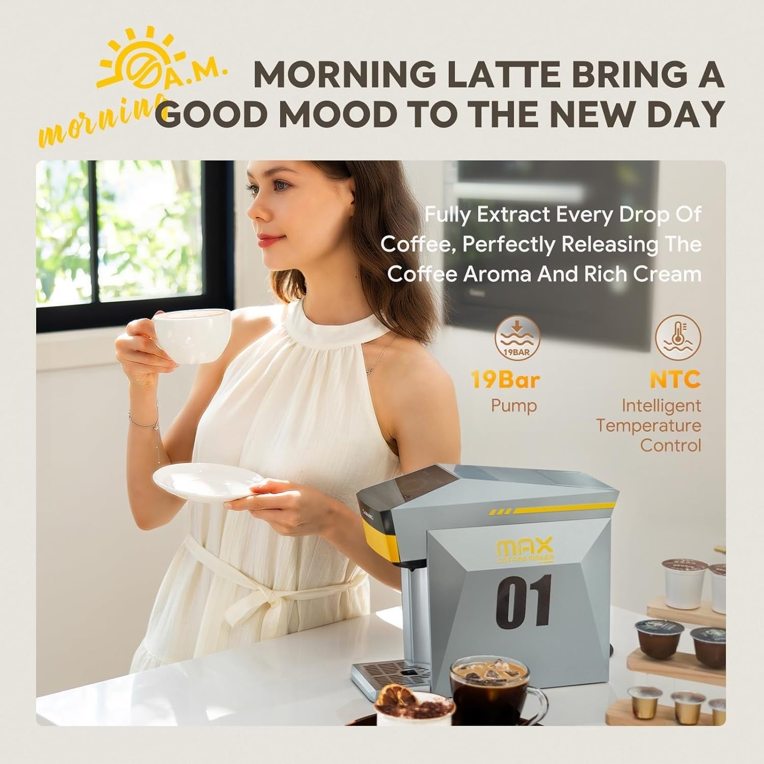 4-in-1 Espresso Coffee Machine 19Bar Multi Capsule Maker 80ml Fast Brew Compact