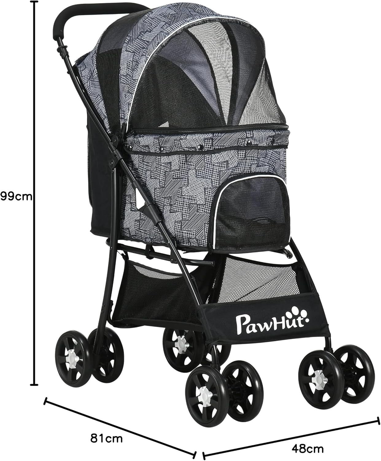 Foldable Dog Stroller Pet Pushchair with Brakes Basket for Small Dogs
