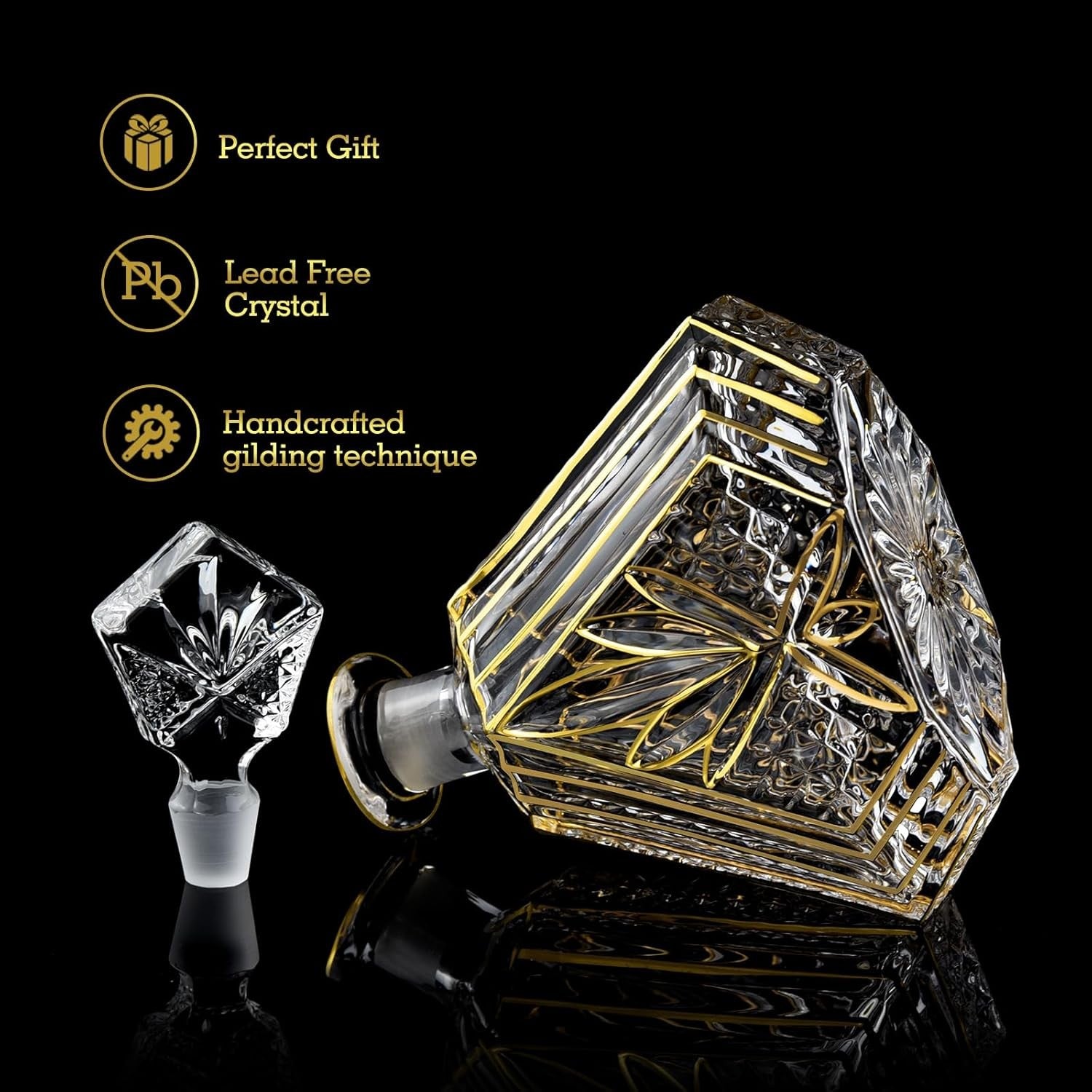 Gold Crystal Whiskey Decanter Set 600ml with 2 Glasses – Luxury Gift for Men
