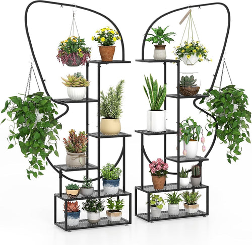 6 Tier Metal Plant Stand Butterfly Shape Indoor Outdoor Tall Flower Shelf Rack