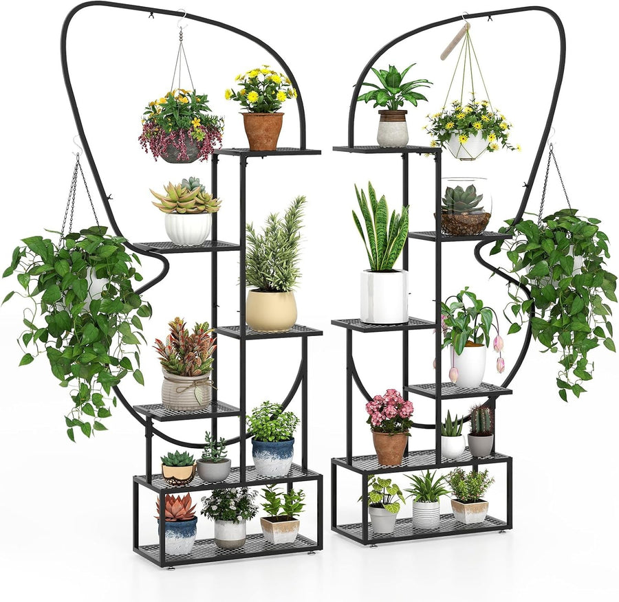 6 Tier Metal Plant Stand Butterfly Shape Indoor Outdoor Tall Flower Shelf Rack