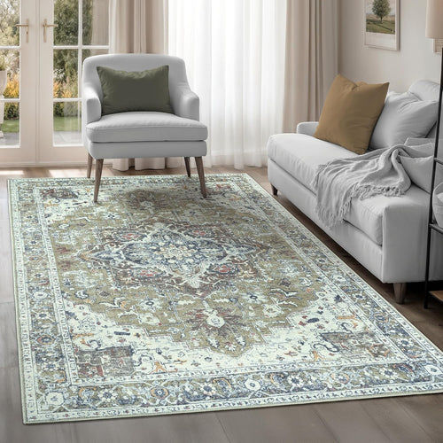 Washable Rug 122x170cm Non-Slip Short Pile Vintage Sage Blue Area Carpet