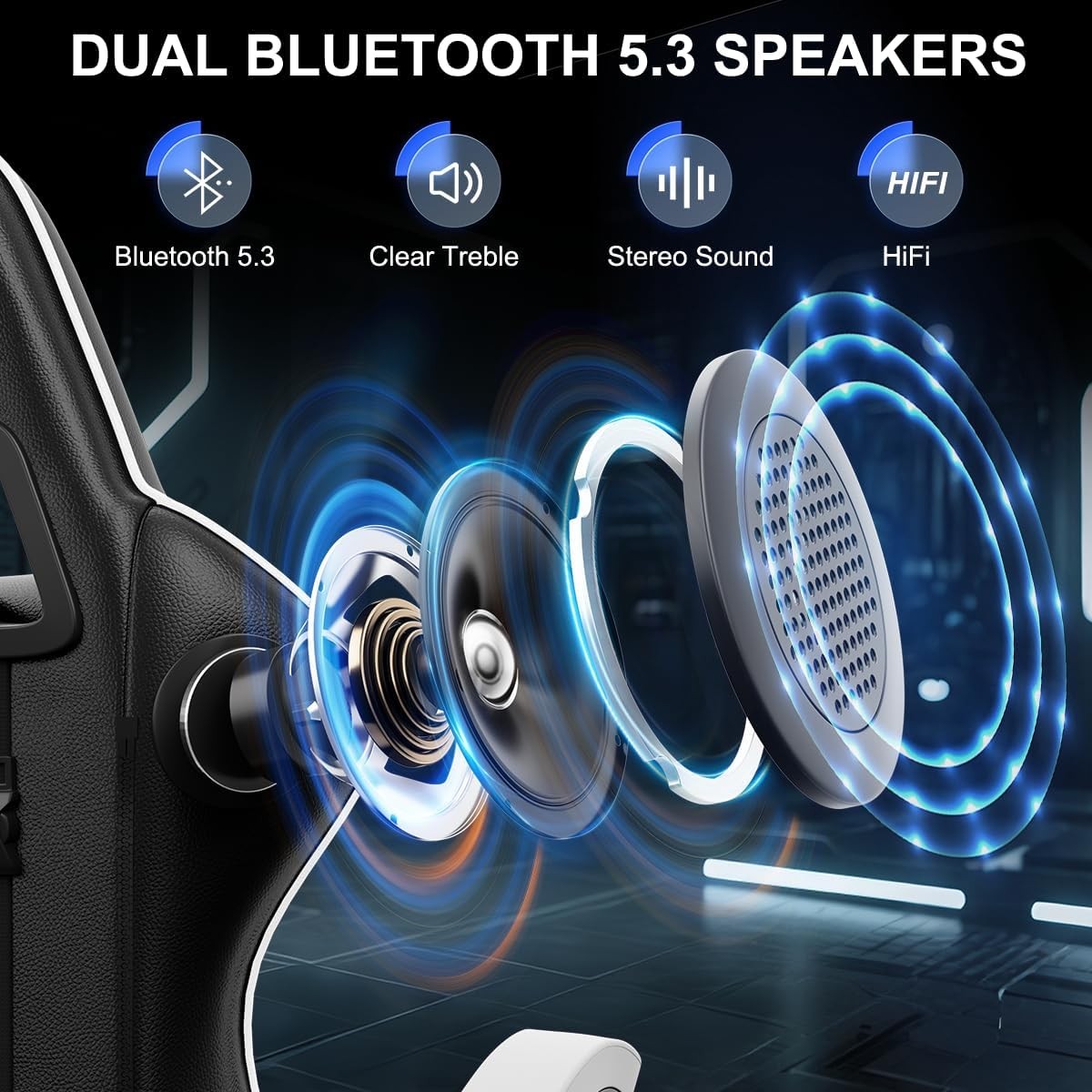 Gaming Chair with Bluetooth Speaker Reclining PU Leather White
