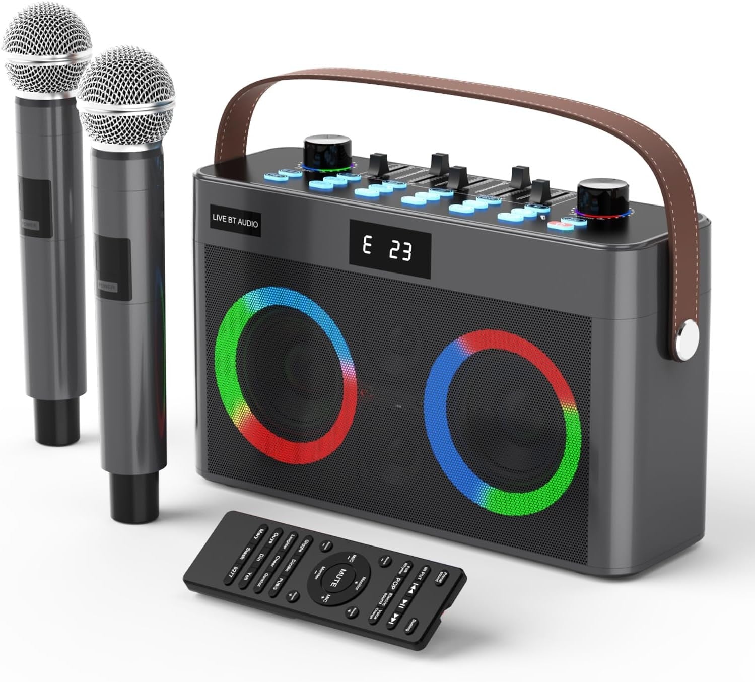 MT-VIKI Portable Bluetooth Karaoke Speaker with 2 Wireless Mics LED