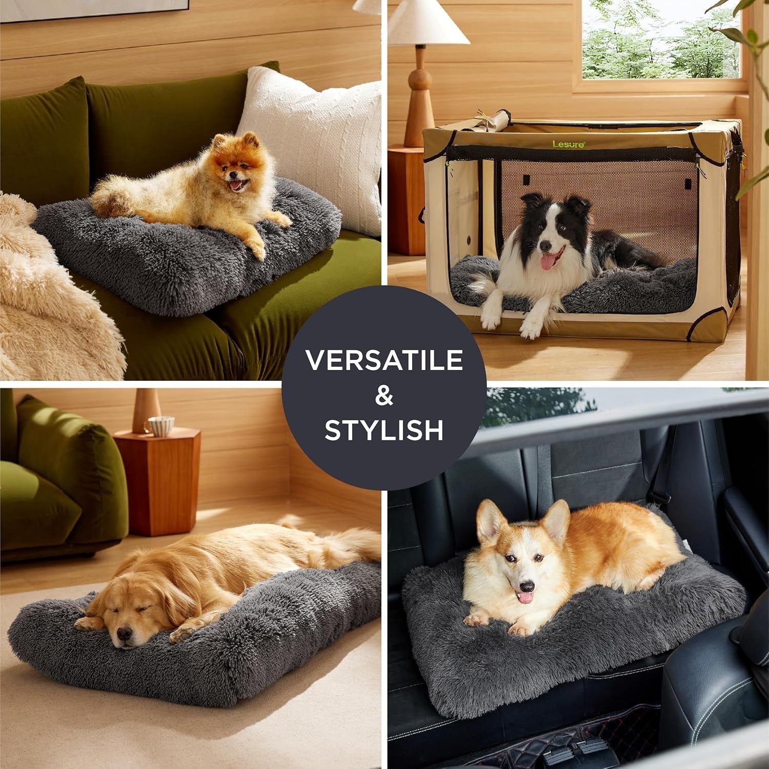 XXL Fluffy Dog Crate Bed Washable Anti Slip 119x74cm