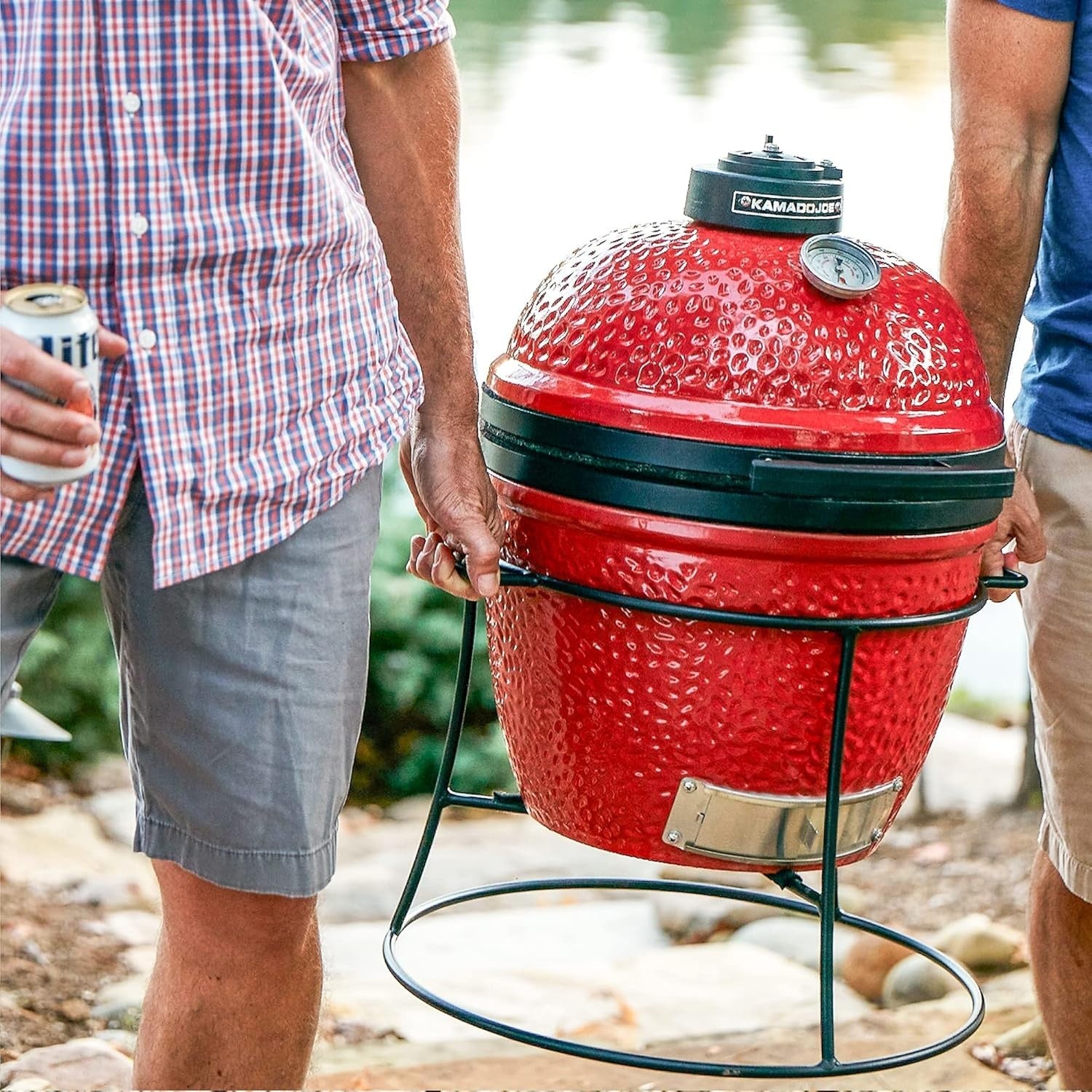Portable Ceramic Charcoal Grill Mini BBQ Smoker | Cast Iron Vent