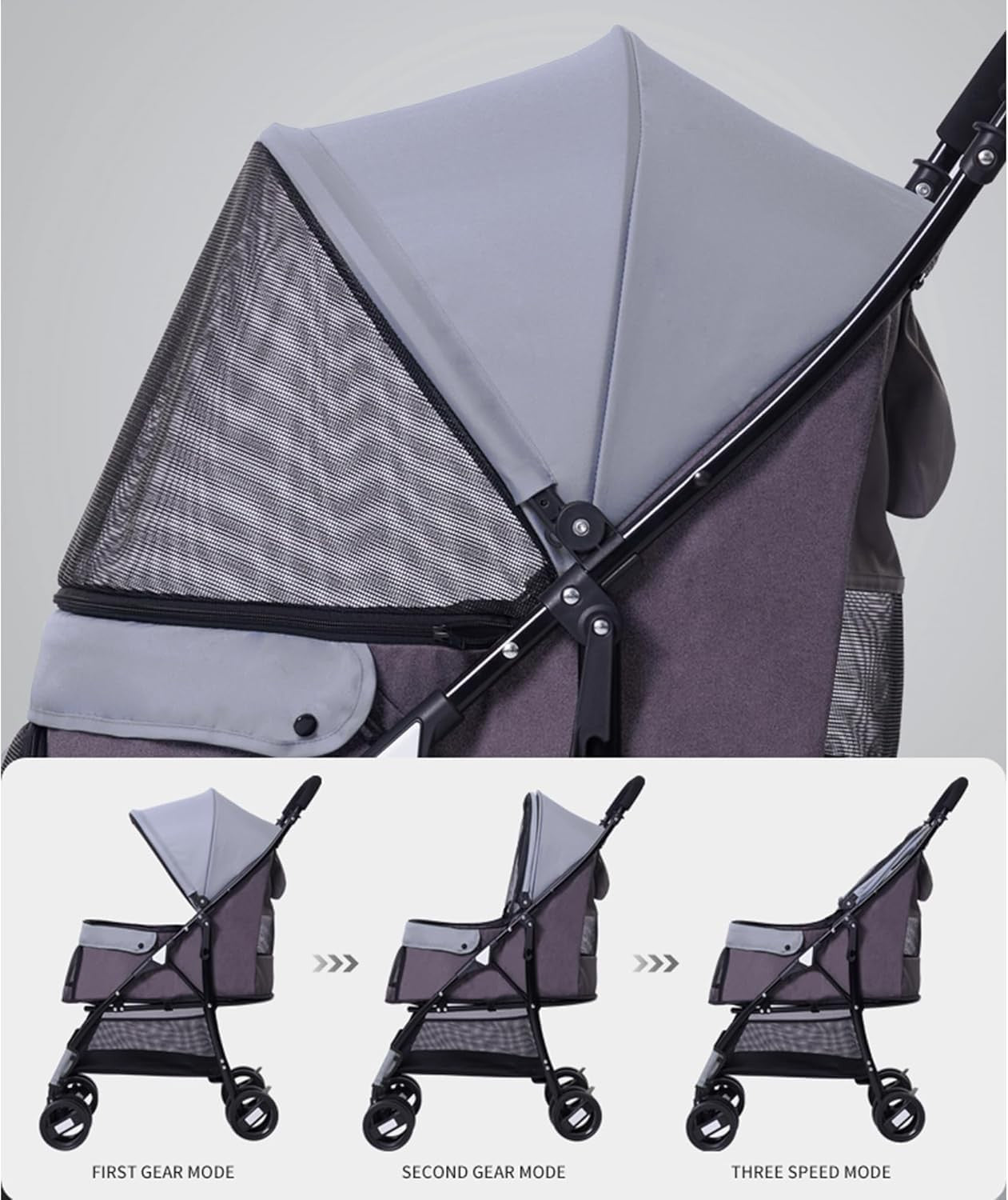 Pet Stroller for Small Dogs Cats Foldable Travel Pushchair 15kg Grey