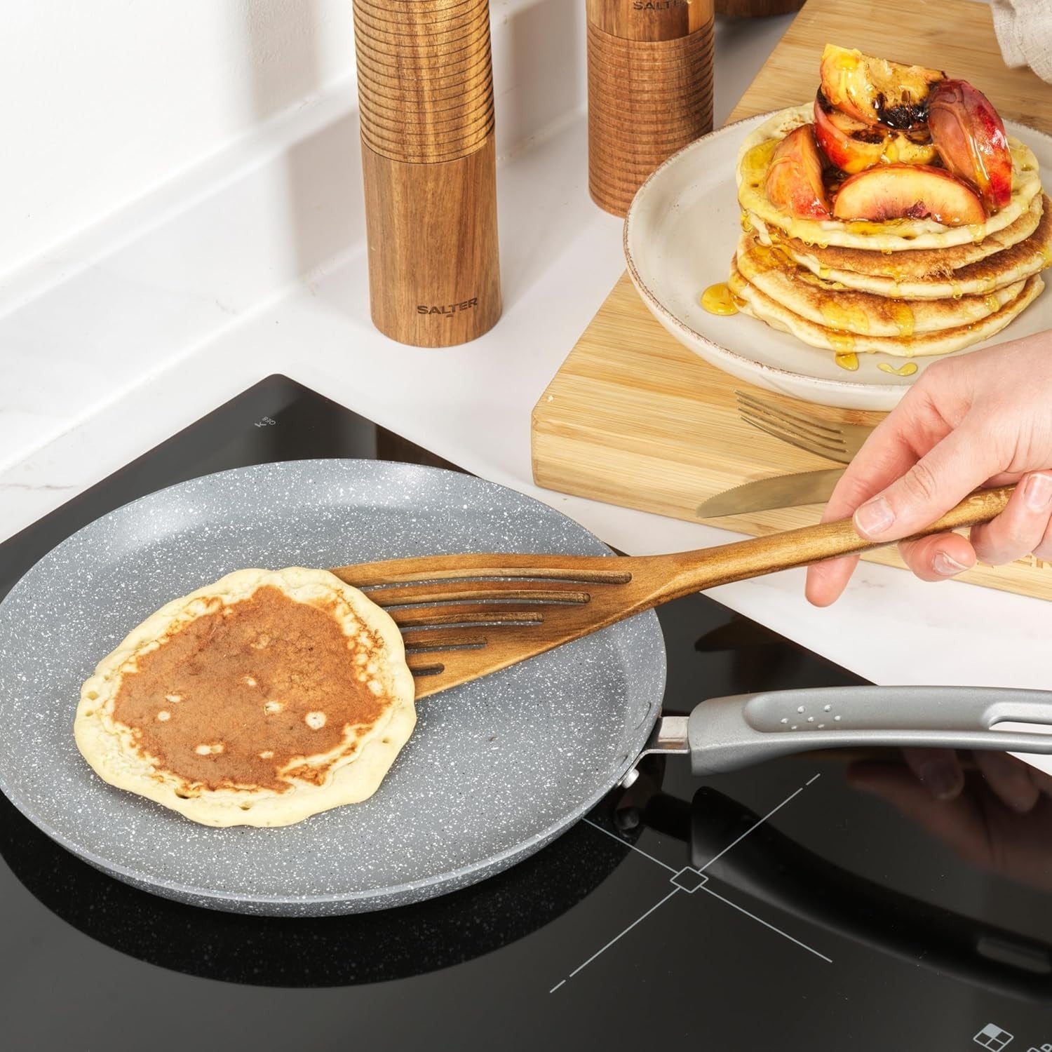 25cm Non-Stick Marblestone Crepe Pan, PFOA-Free, Induction & Gas Compatible