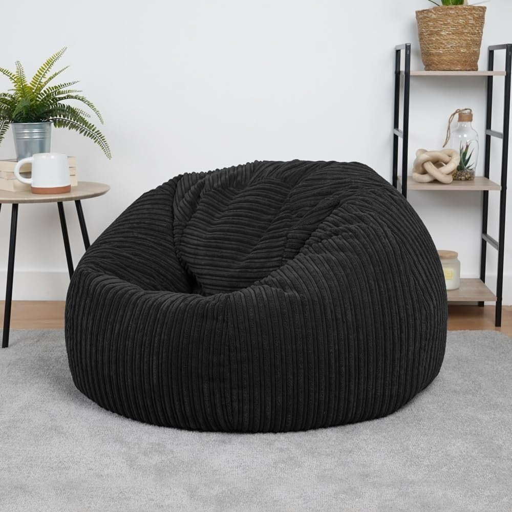 Black Cord Bean Bag Chair Adult Recliner – XL Washable Lounge Seat