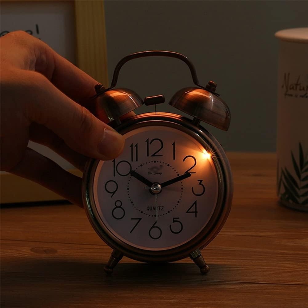 Vintage Twin Bell Alarm Clock Loud Silent Non Ticking Retro Bedside Desk
