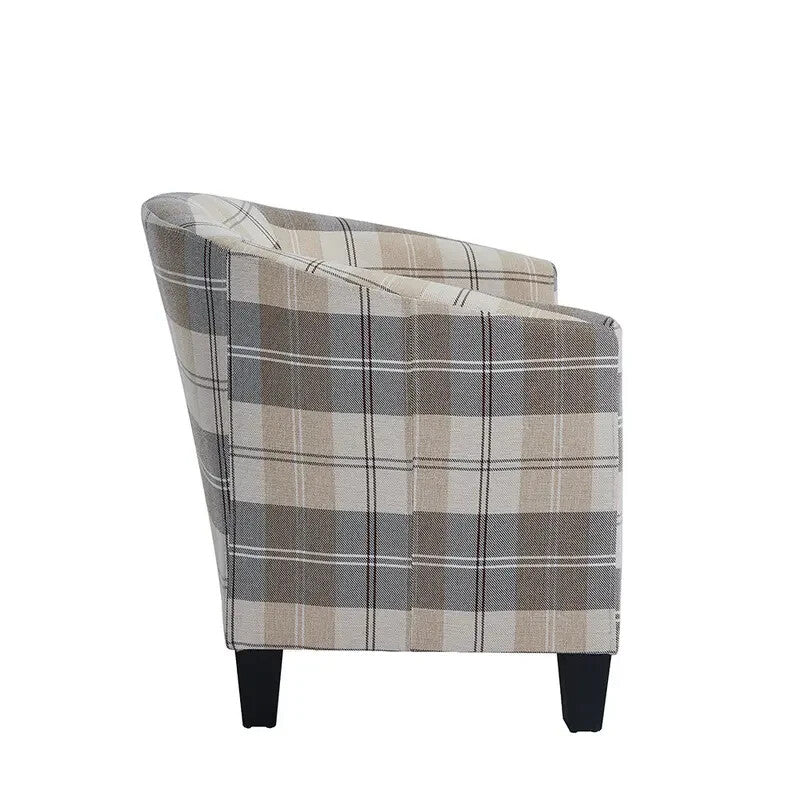 Beige Tartan Tub Chair Armchair Accent Seat Lounge Bedroom Reading Corner