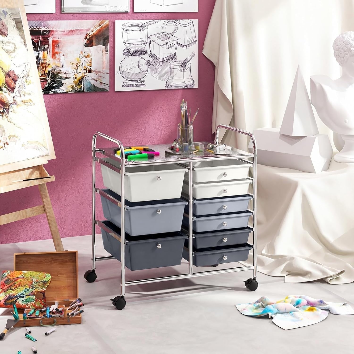 9 Drawer Rolling Storage Cart Utility Trolley Mobile Organiser Wheels