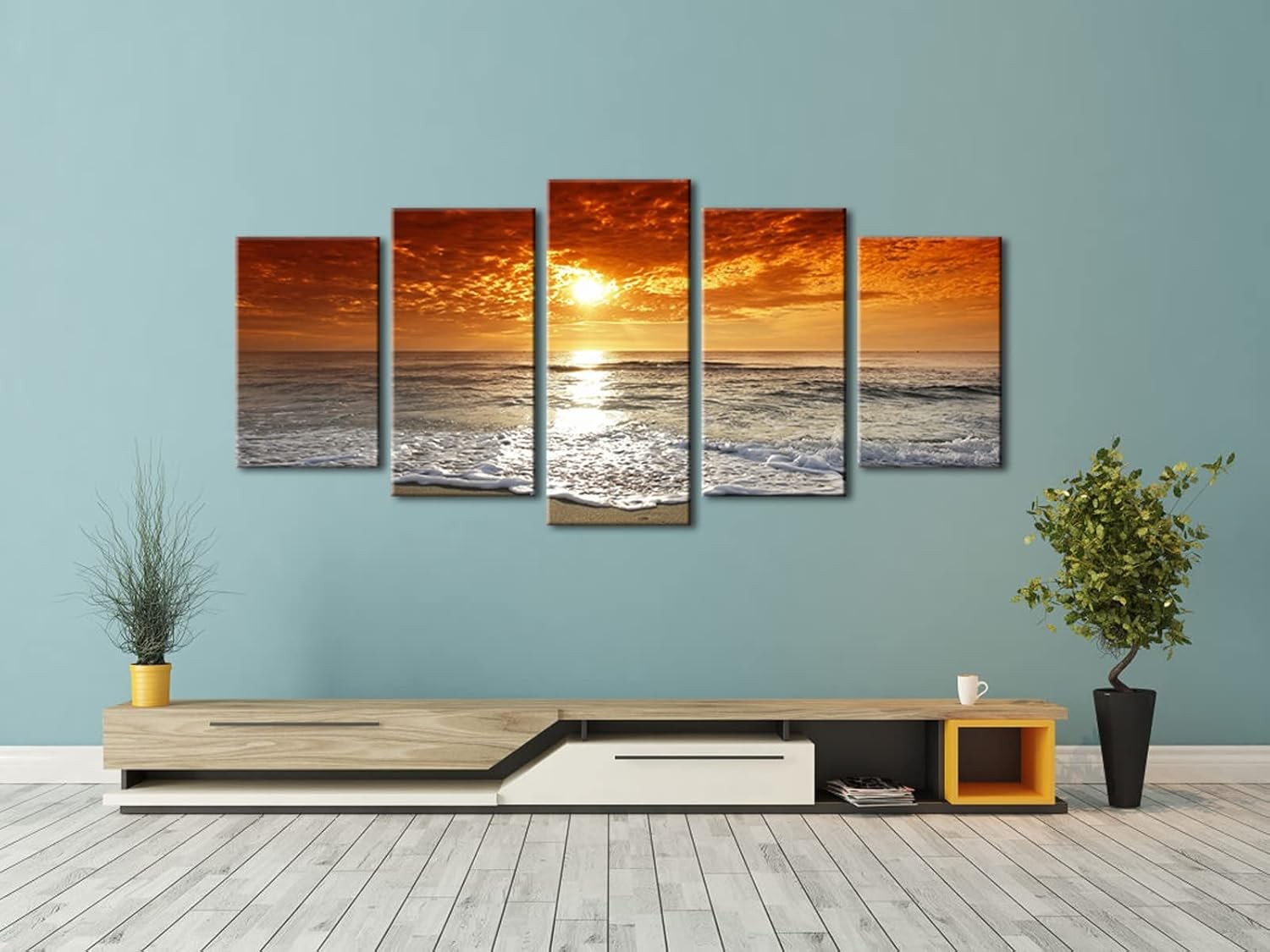 5 Panel Sunset Beach Canvas Wall Art Framed Ocean Seascape Print