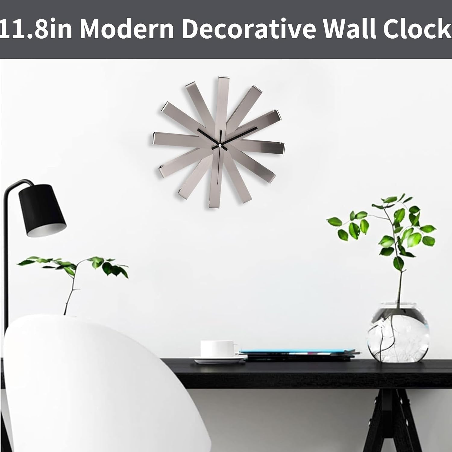 Modern Stainless Steel Wall Clock 11.8" Silent Non-Ticking Decorative Home Clock