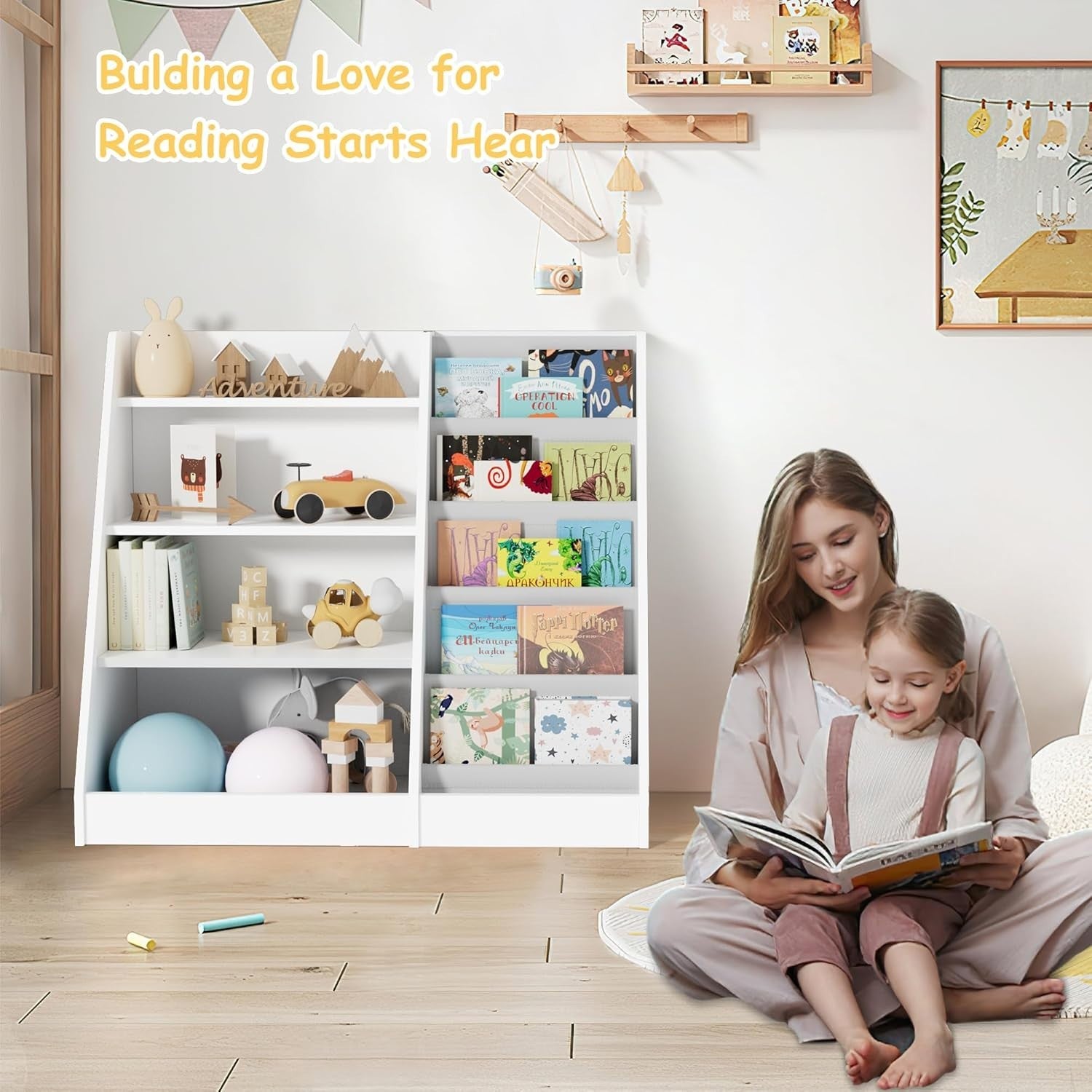 4-Tier Kids Bookshelf Wooden Storage Unit White 90x40x80cm Child Safe