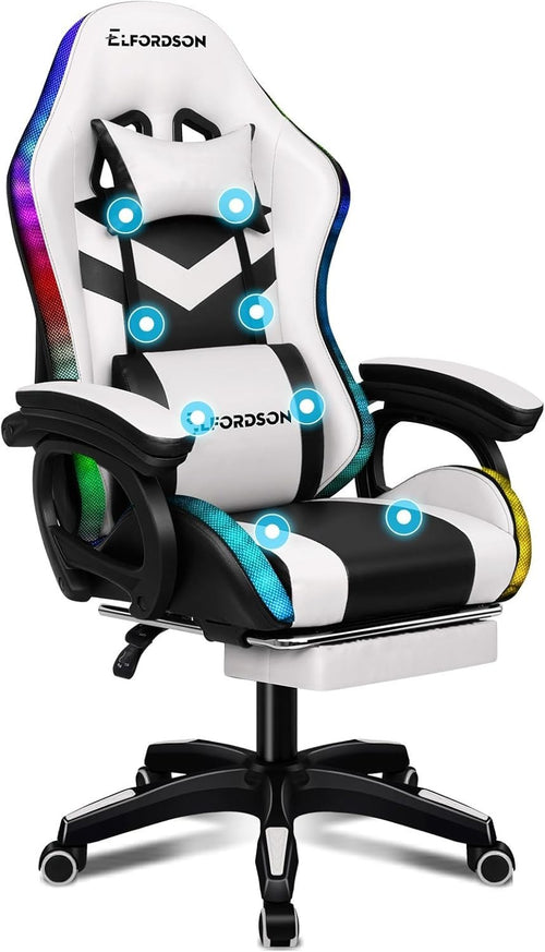 Gaming Chair RGB LED Massage Recliner PC Office Desk Swivel Footrest Pu Leather