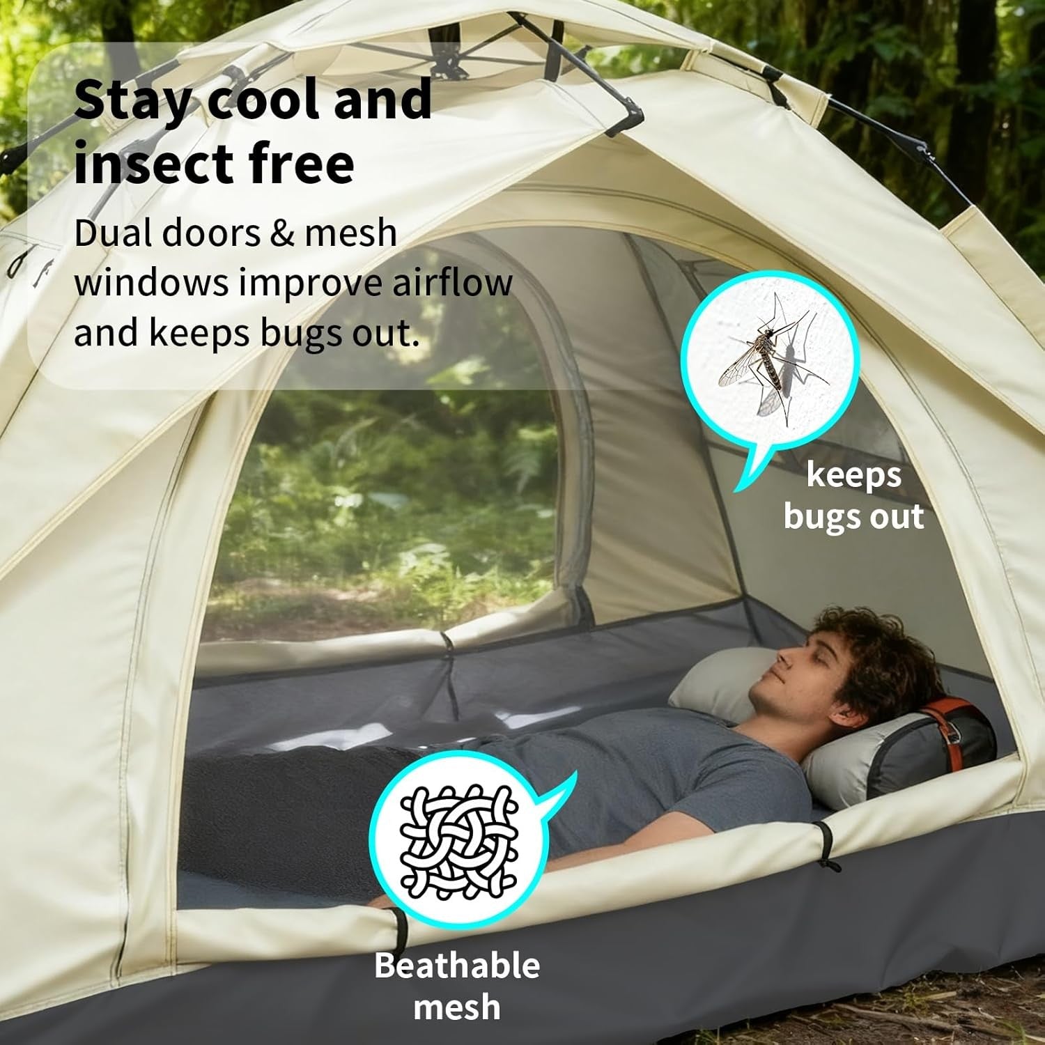 2-3 Person Instant Pop-Up Tent Waterproof UV Protection Lightweight