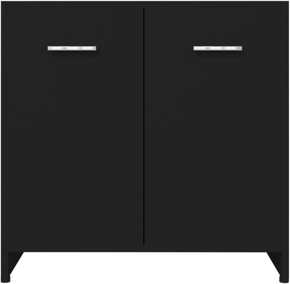 Modern Black Bathroom Storage Cabinet 2-Door Sleek Design 60x33x61cm