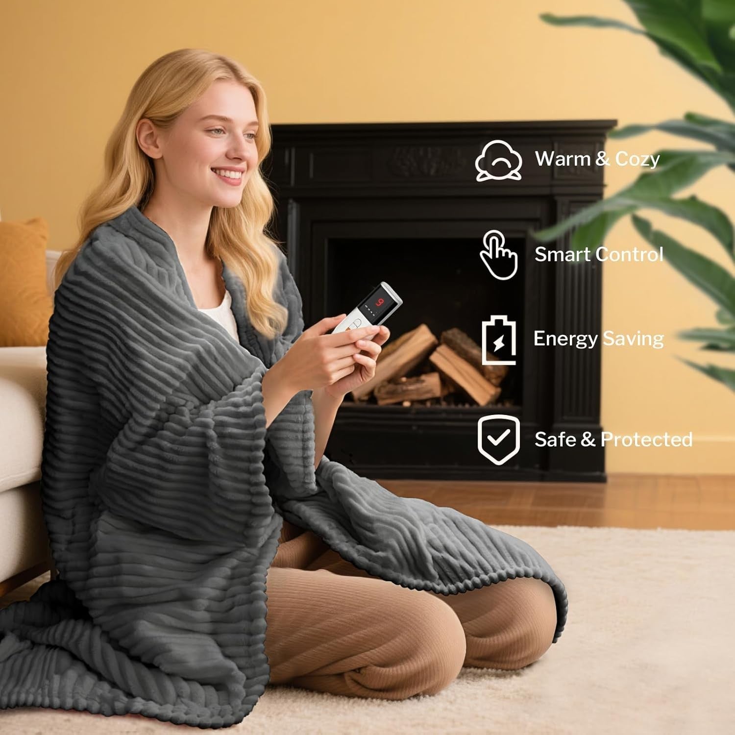 Electric Heated Throw Blanket 160x130cm Soft Flannel Sherpa 9 Heat Levels