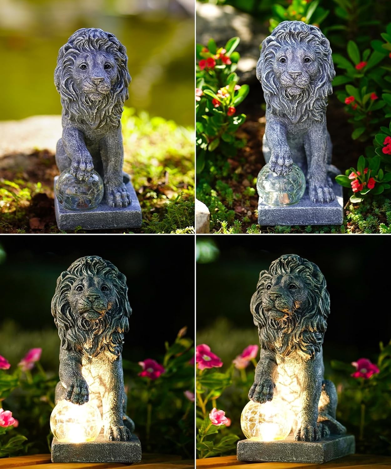 Solar Lion Garden Statue with LED Ball Light – Waterproof Resin Outdoor Ornament
