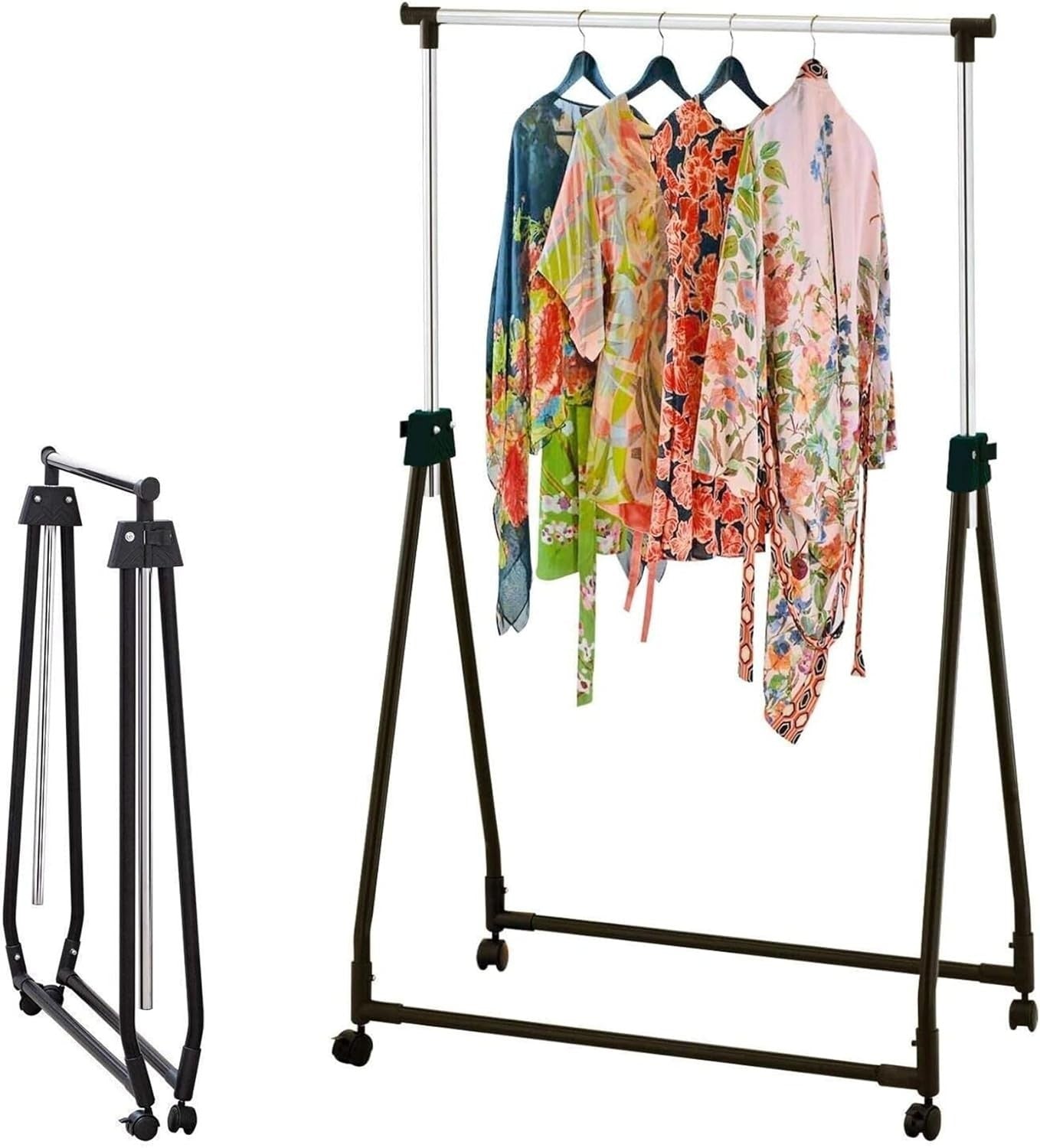 Adjustable Clothes Rail with Wheels – Chrome/Black