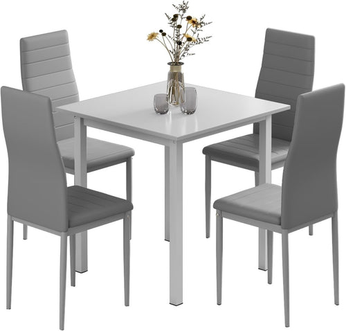 Modern Grey Dining Table Set 4 Chairs - Space Saving, Waterproof, Durable