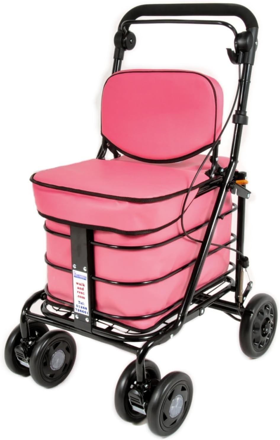 Luxury 6 Wheel Mobility Shopping Trolley With Seat Backrest Pink