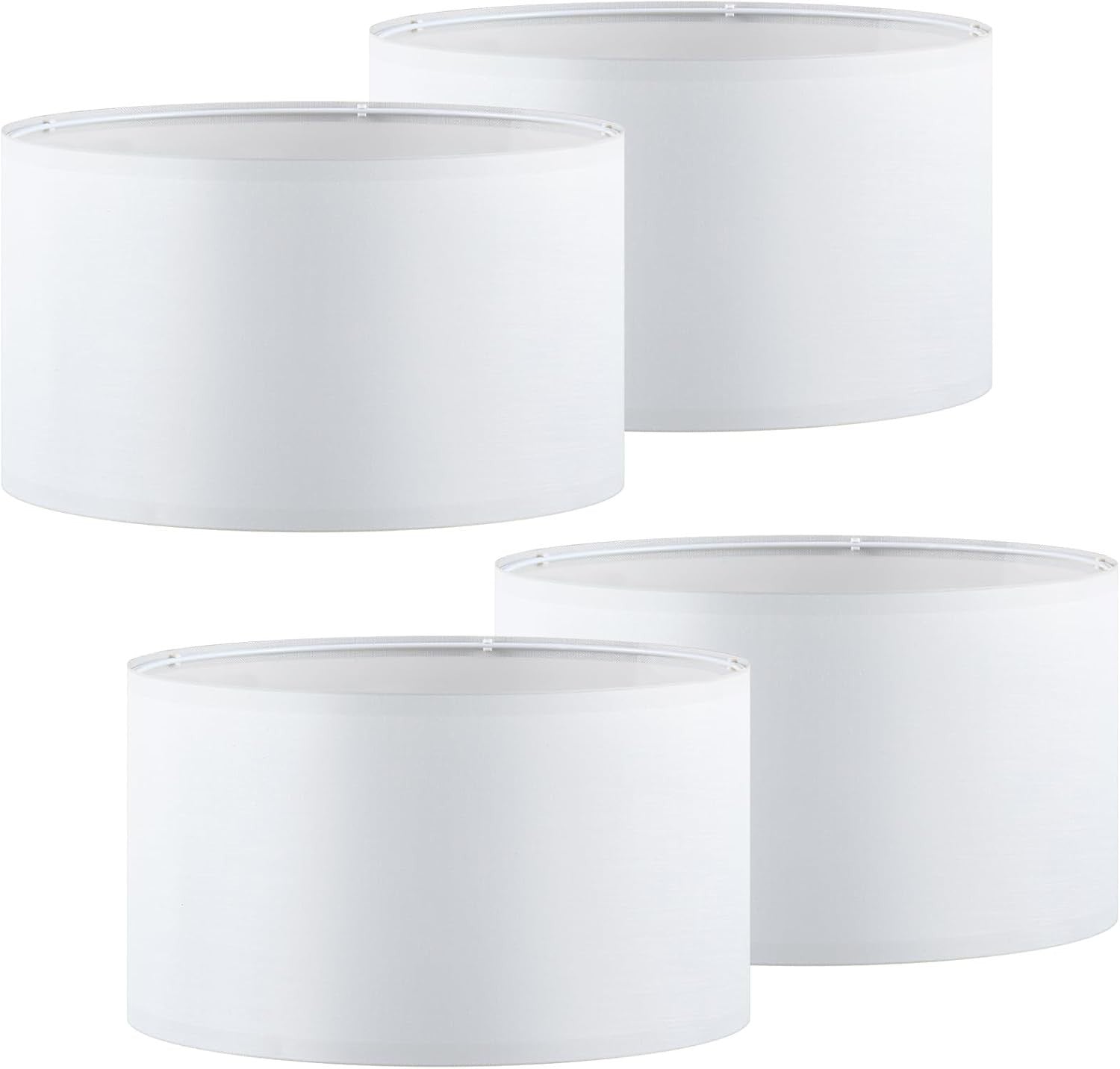 4× Beige Linen Lampshades w/ E27 to E14 Adapter Ring Rustic Drum Light