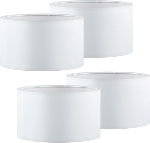 4× Beige Linen Lampshades w/ E27 to E14 Adapter Ring Rustic Drum Light