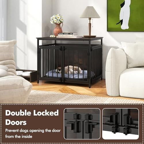 Industrial Dog Crate with 3 Doors & Adjustable Feet, Indoor Kennel Table