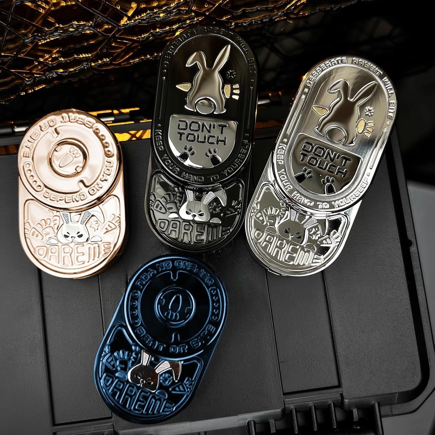 Blue Metal Rabbit Fidget Slider EDC Stress Relief Clicker