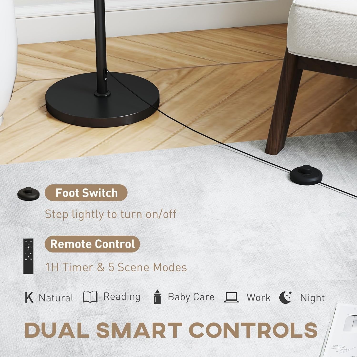 Dimmable Floor Lamp with Remote Height Adjustable Linen Shade Living Room