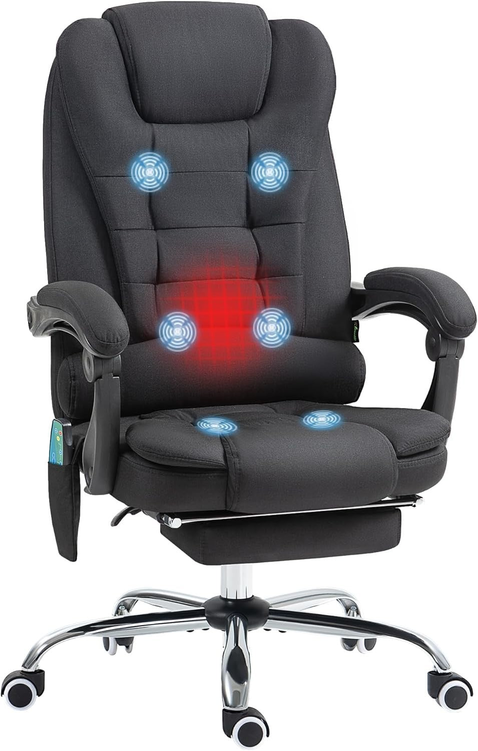 Reclining Massage Office Chair Heated Footrest High Back Linen Black Swivel Desk
