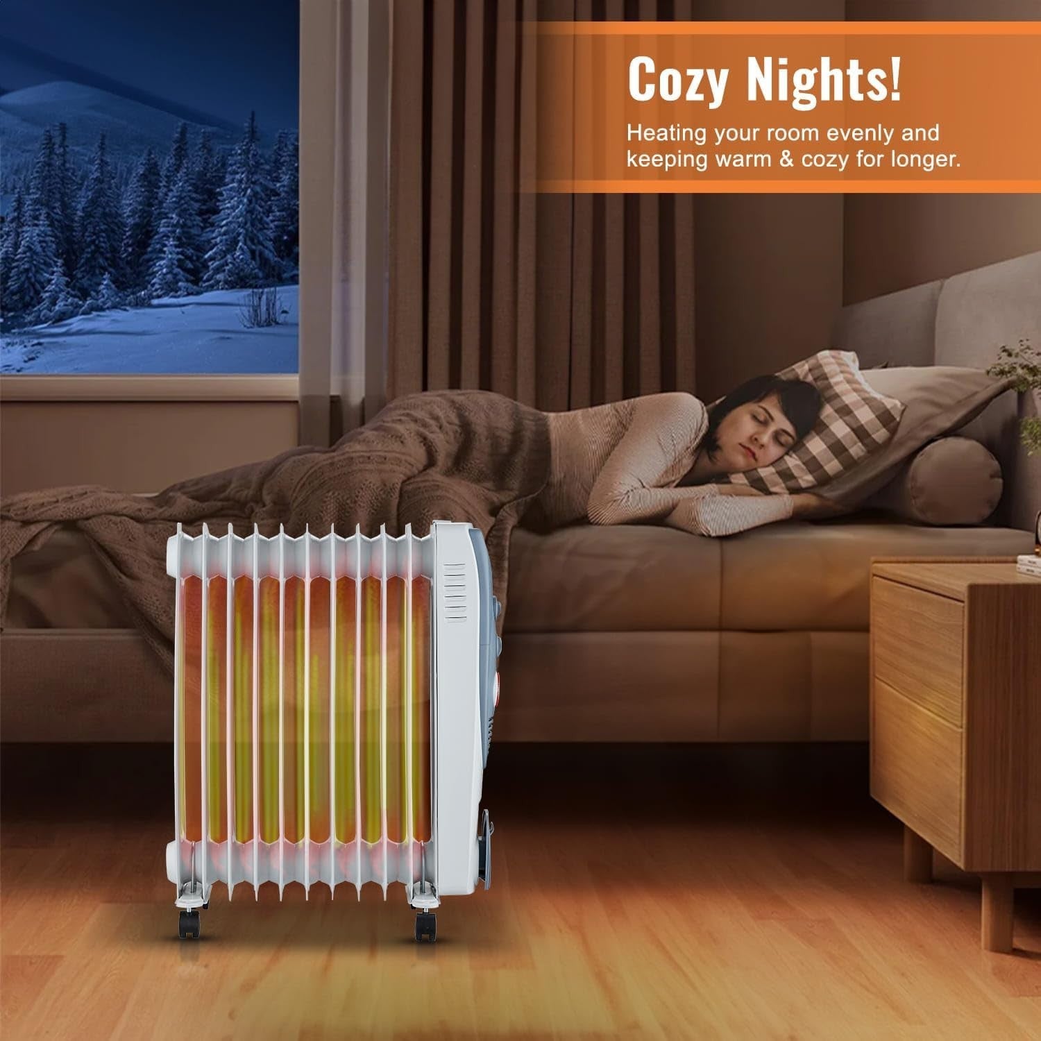 Oil Filled Radiator Heater 2500W 11 Fin Portable Electric Heater Timer