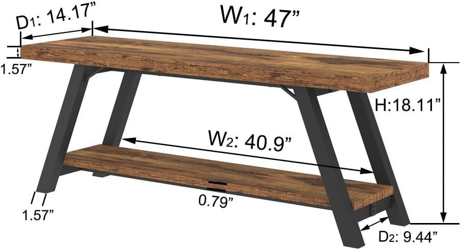 Rustic Brown Industrial Storage Bench Metal Frame Shoe Rack Seat for Entryway