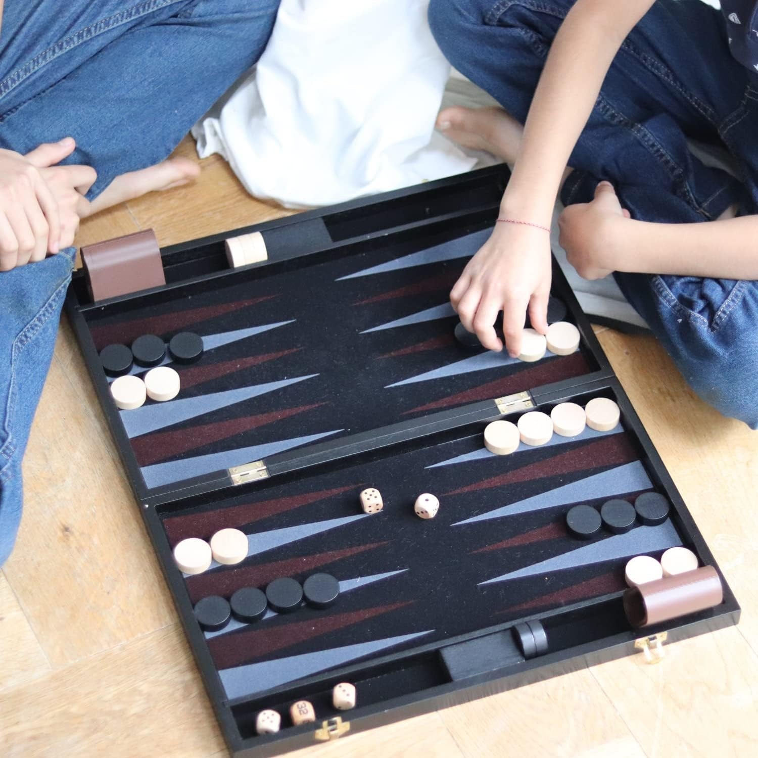 Wooden Backgammon Set Folding Board Portable Travel Game with Storage Bag