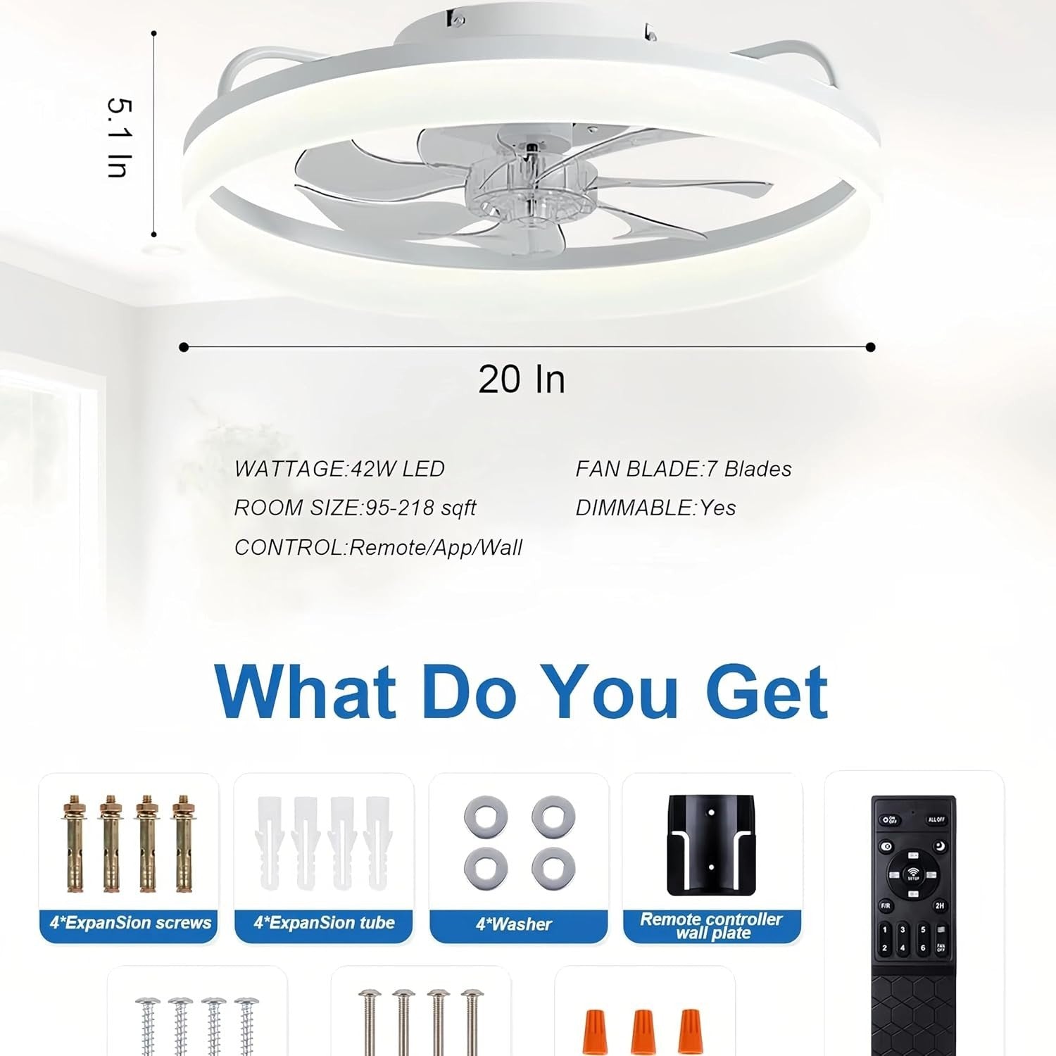 50cm Ceiling Fan Light, Remote & App, 6 Speed, Quiet Dimmable LED