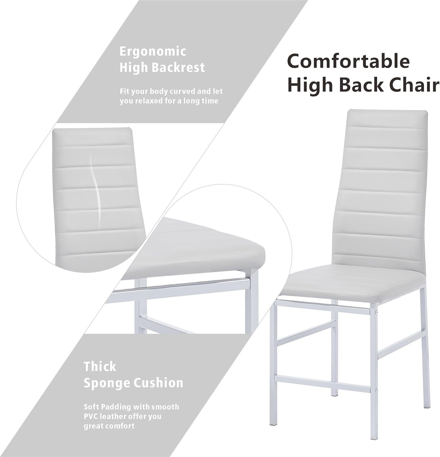 White Marble Glass 5-Piece Dining Set - Compact Rectangular Table + Chairs
