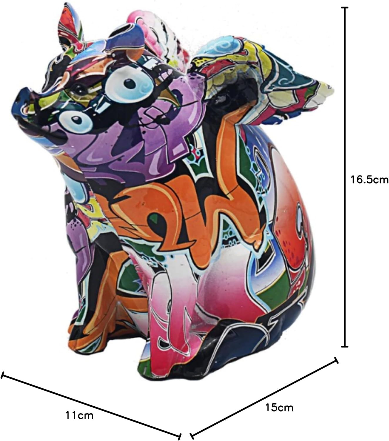 Flying Pig Sitting Graffiti Ornament | Colourful Resin Art Figurine Home Decor