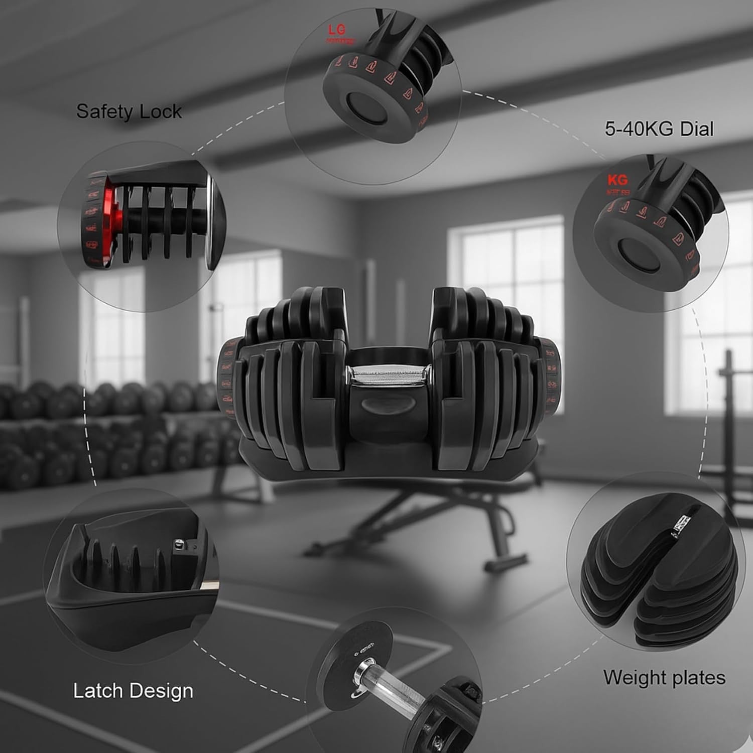 Adjustable Dial Dumbbell Set 24kg or 40kg Quick Change Home Gym Weights