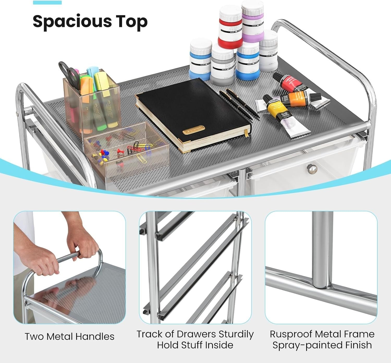 10 Drawer Rolling Storage Cart Utility Organizer Trolley Lockable Wheels