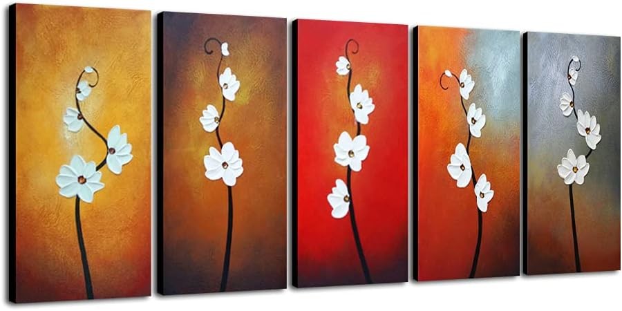 Large Colorful Flowers Canvas Wall Art 5-Piece Modern Home Decor