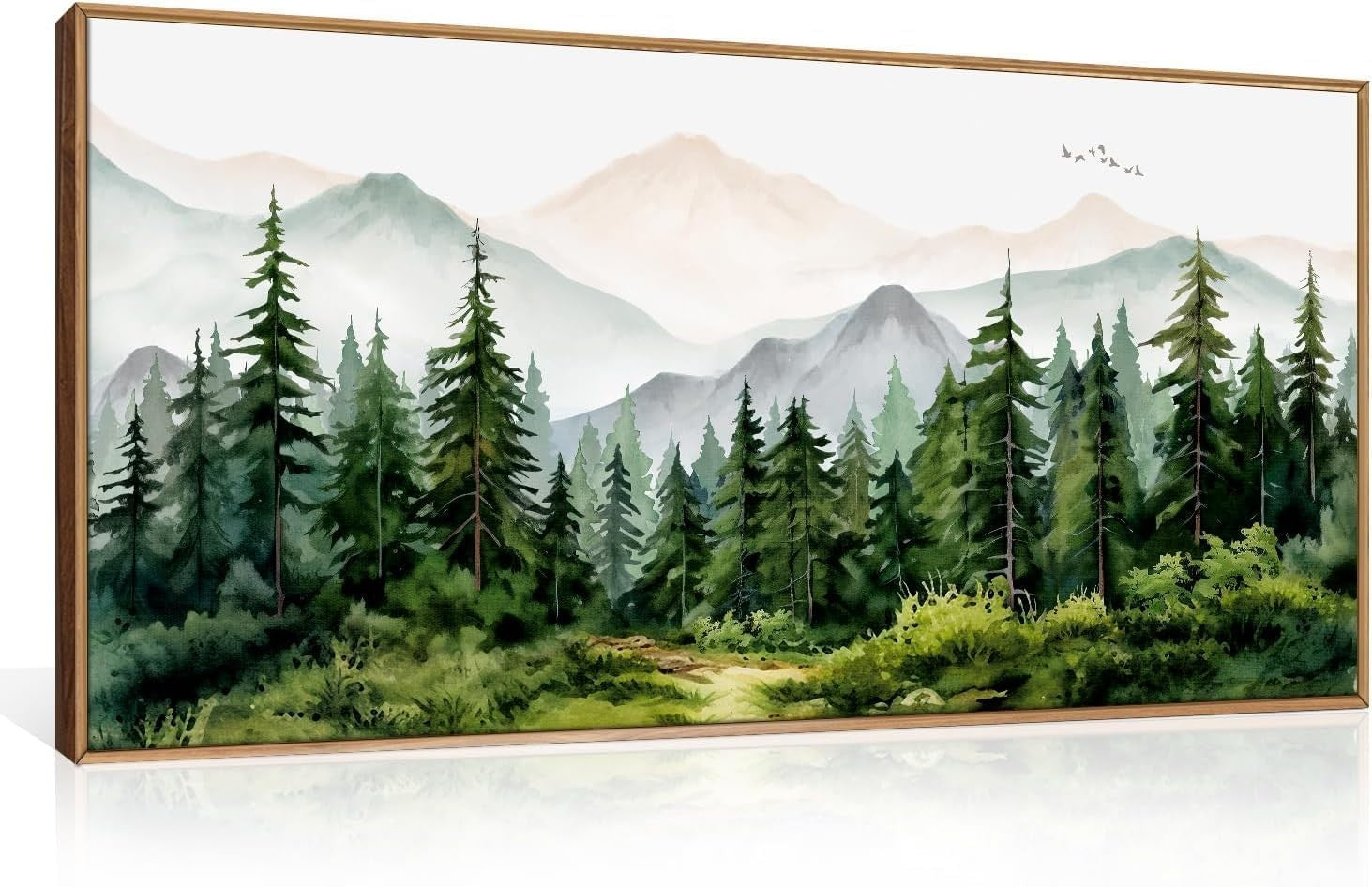Forest Mountain Canvas Wall Art Framed Watercolor Nature Landscape Print 20x40