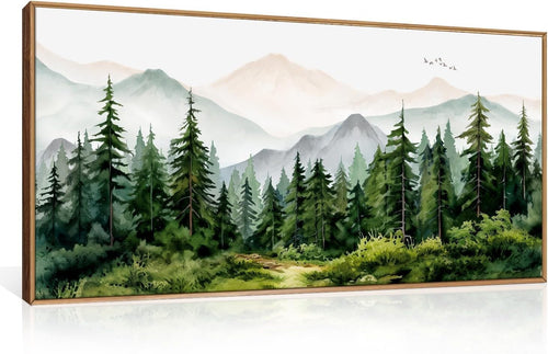 Forest Mountain Canvas Wall Art Framed Watercolor Nature Landscape Print 20x40