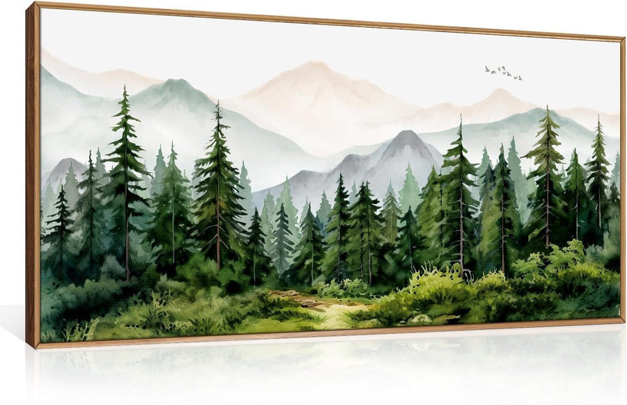 Forest Mountain Canvas Wall Art Framed Watercolor Nature Landscape Print 20x40