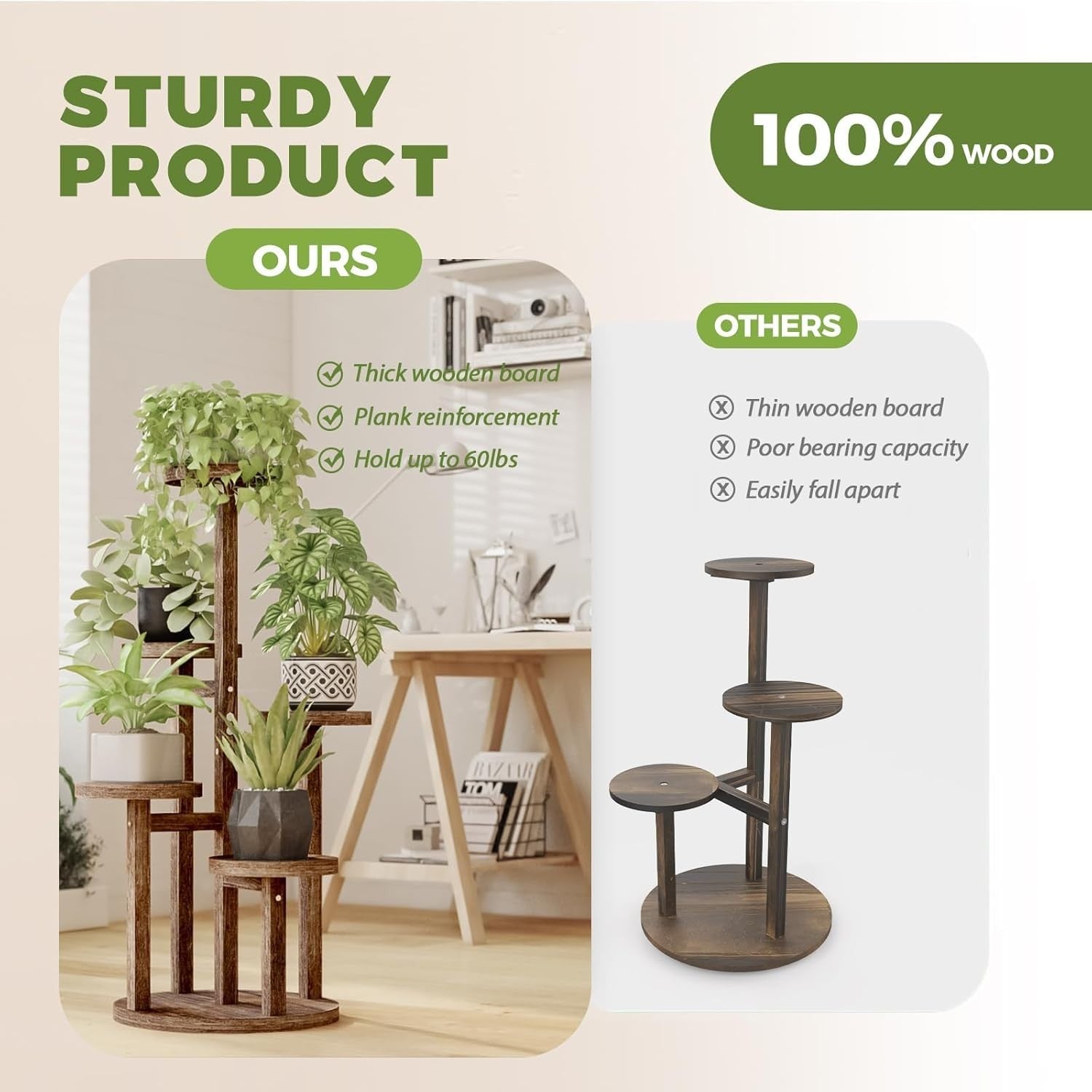 5-Tier Wooden Plant Stand Indoor Corner Shelf, Multi-Layer Flower Display Rack